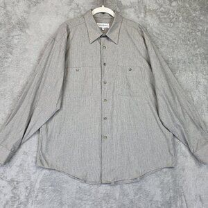 Yves Saint Laurent Shirt Mens XL 17 34-35 Gray Long Sleeve Button Front Casual